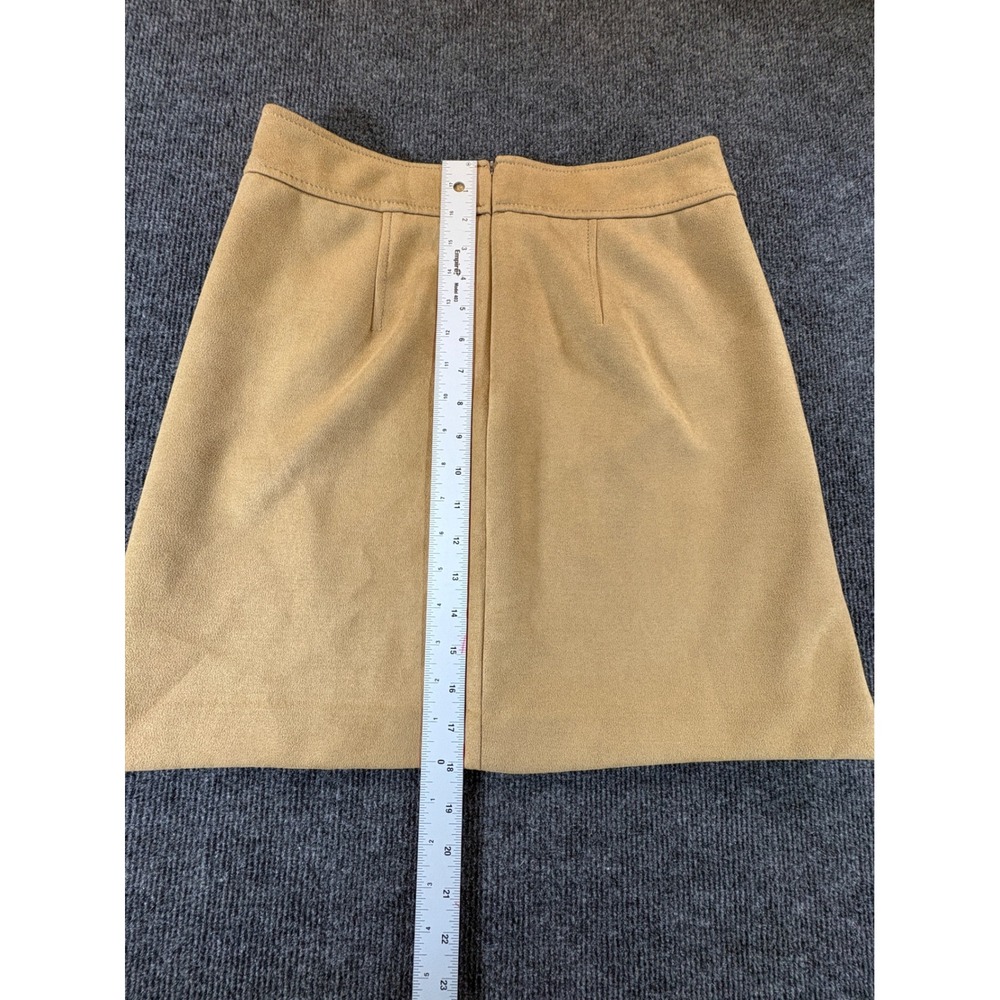 Loft Tan Faux Suede A-Line Mini Skirt Womens Size 4 Camel Front Pockets Zip Back - Picture 5 of 10
